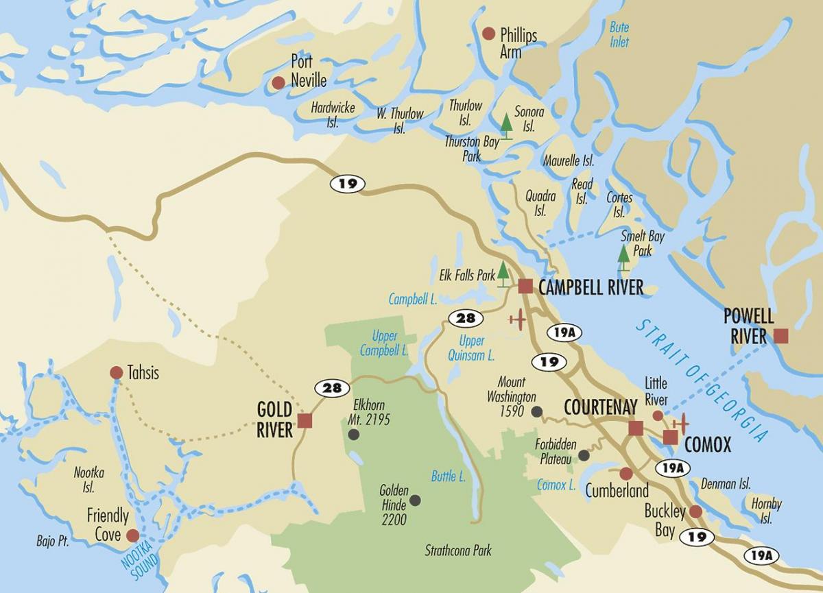 Campbell River na karti otoka Vancouver 