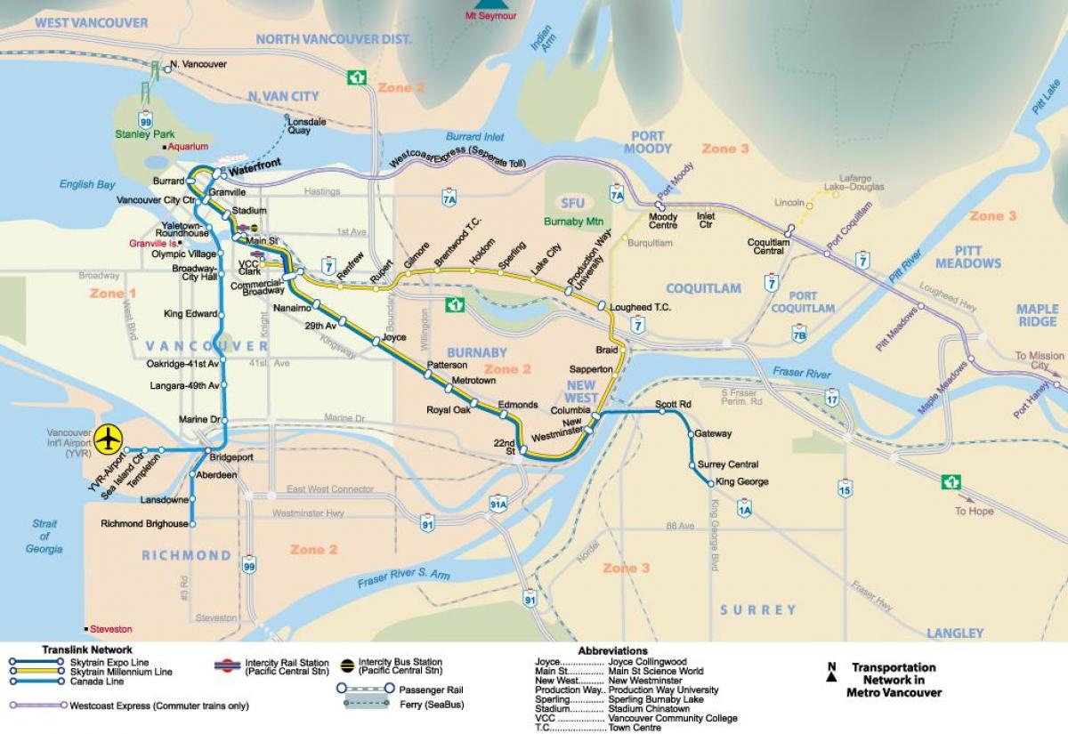 Karta Metroa Vancouver 