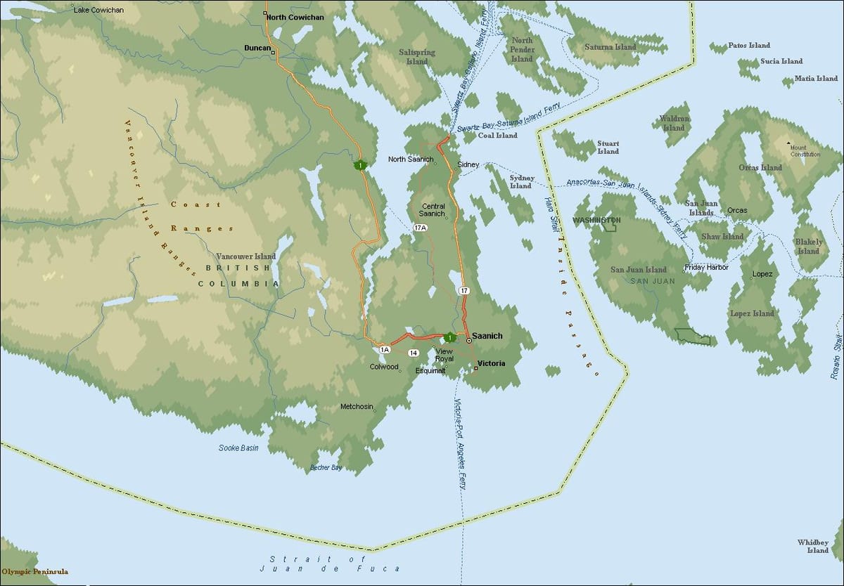 Karta саанич otoku Vancouver