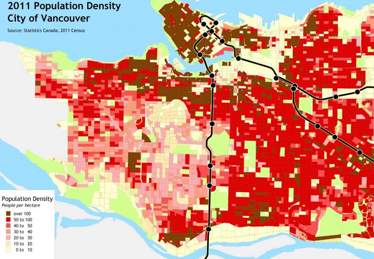 gustoća stanovništva u Vancouveru karti