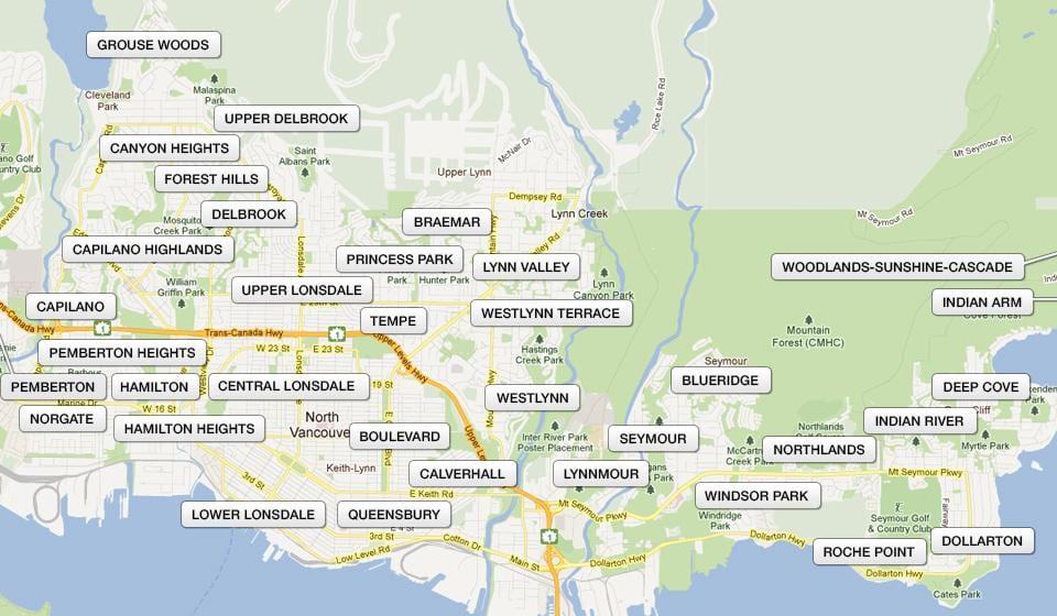 Karta područja Sjeverni Vancouver 
