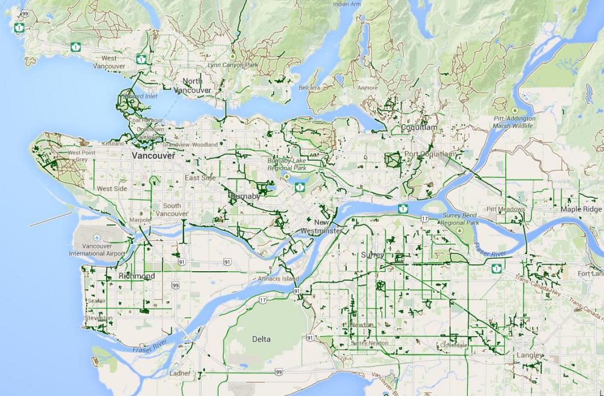 Karta Metroa Vancouver biciklizam