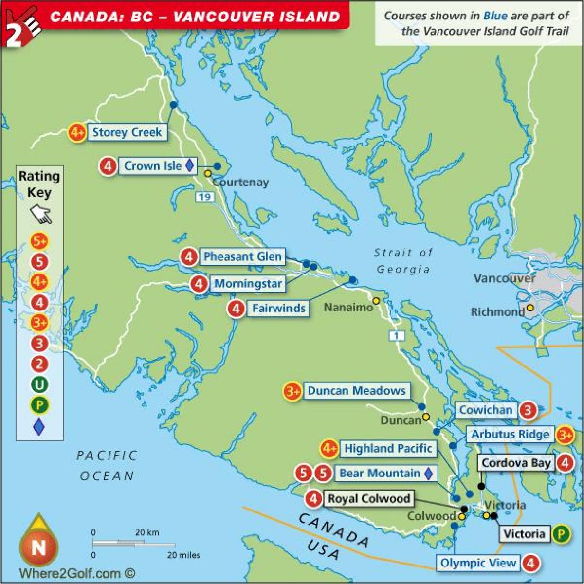 Karta otoka Vancouver golf 