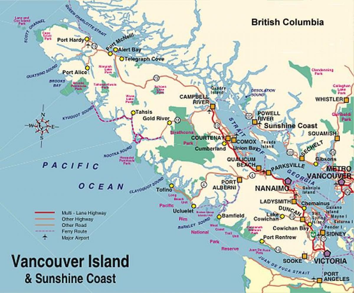Karta otoka Vancouver kamp 