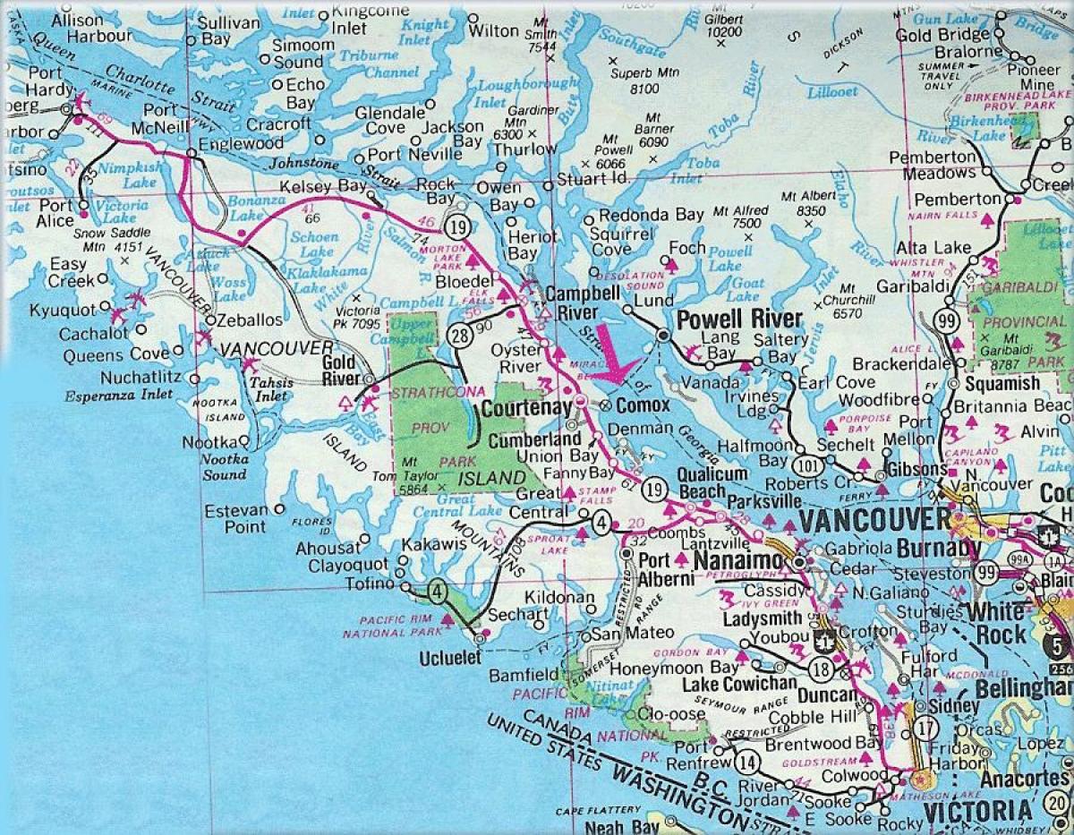 Karta otoka Vancouver jezera
