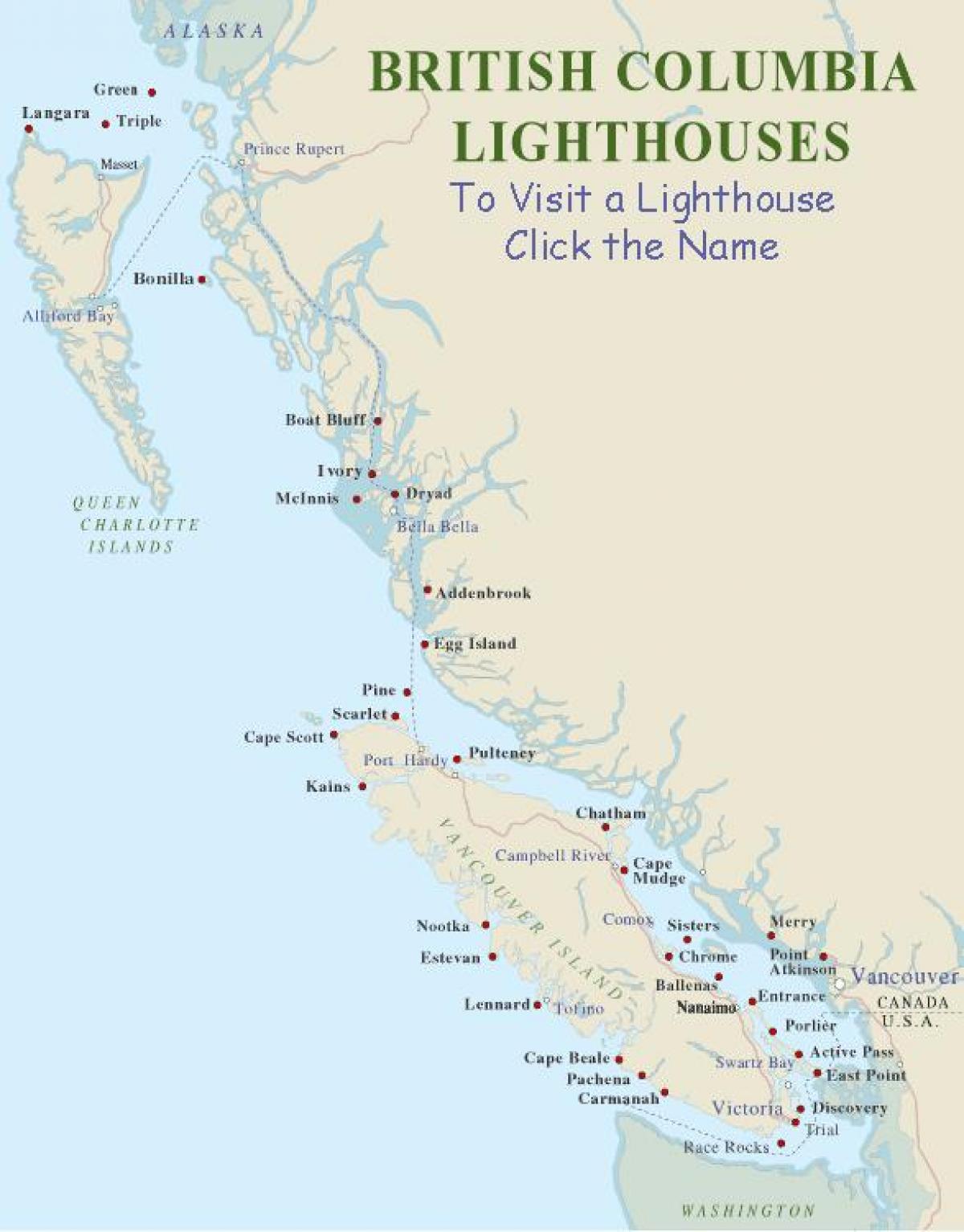 Karta otoka Vancouver beacons