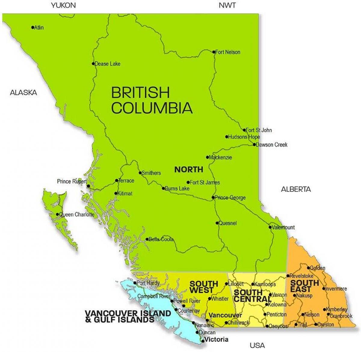 Karta regije Britanske Kolumbije