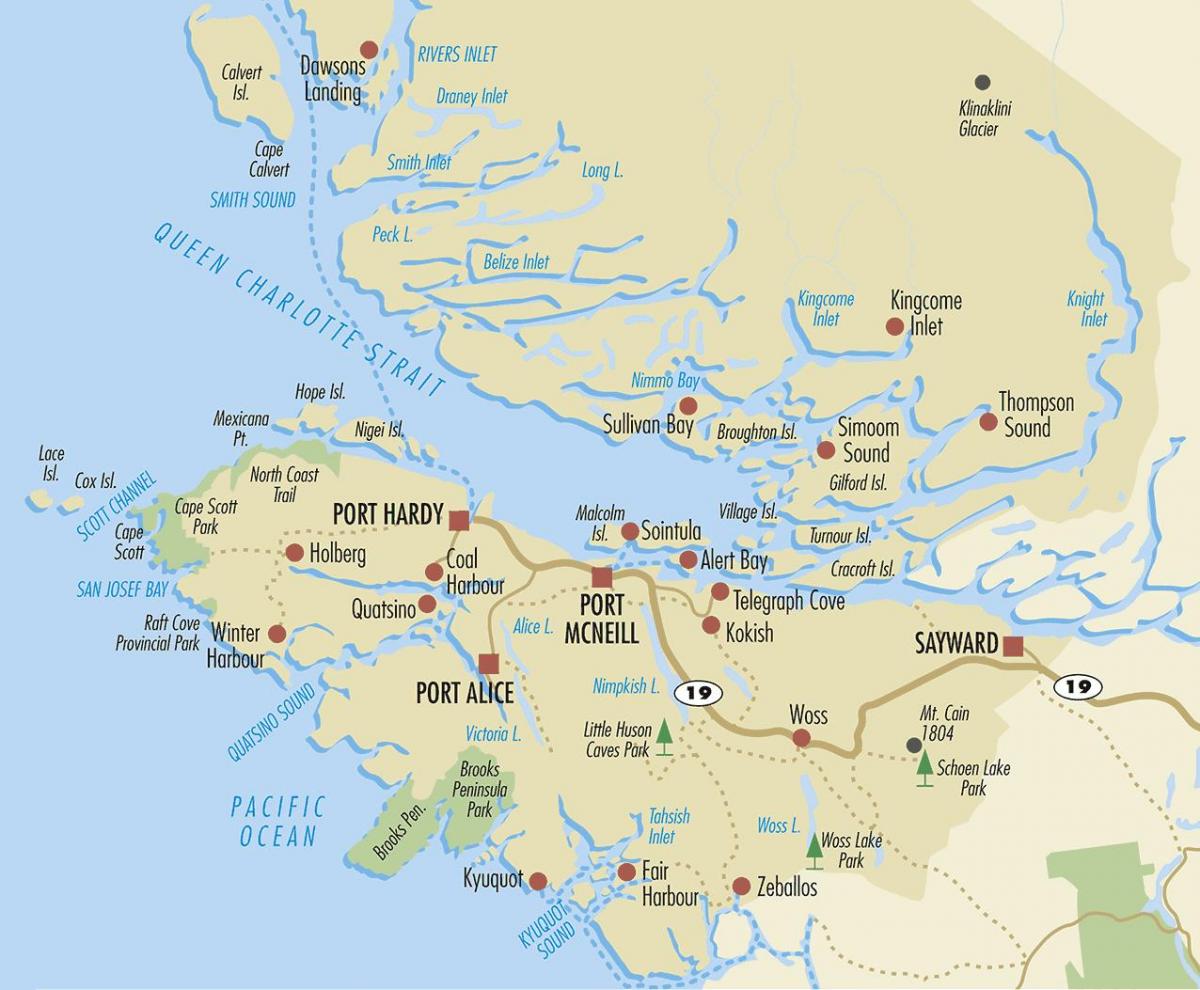 Karta otoka Sjeverni Vancouver 
