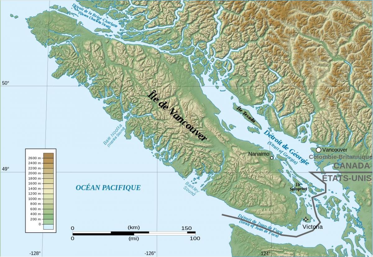 Karta topografski otoku Vancouver 