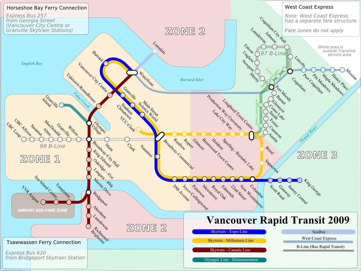 Vlak karta međunarodna zračna luka Vancouver 