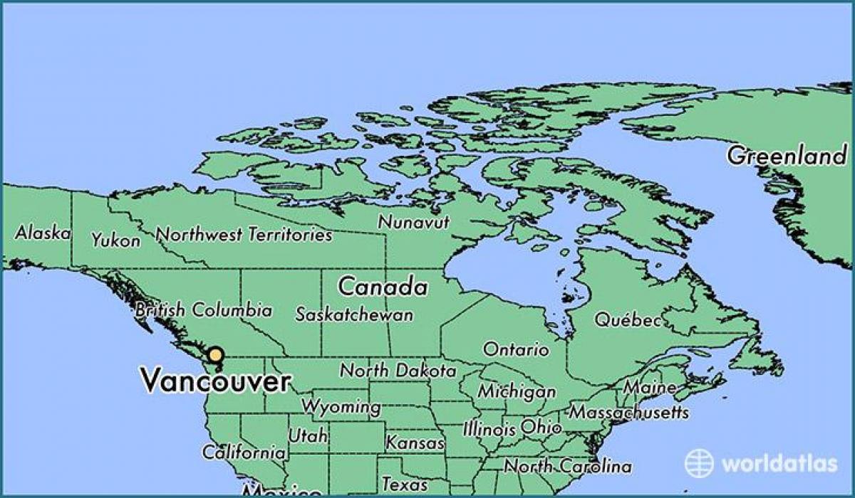 karta Kanadi pokazuje Vancouver