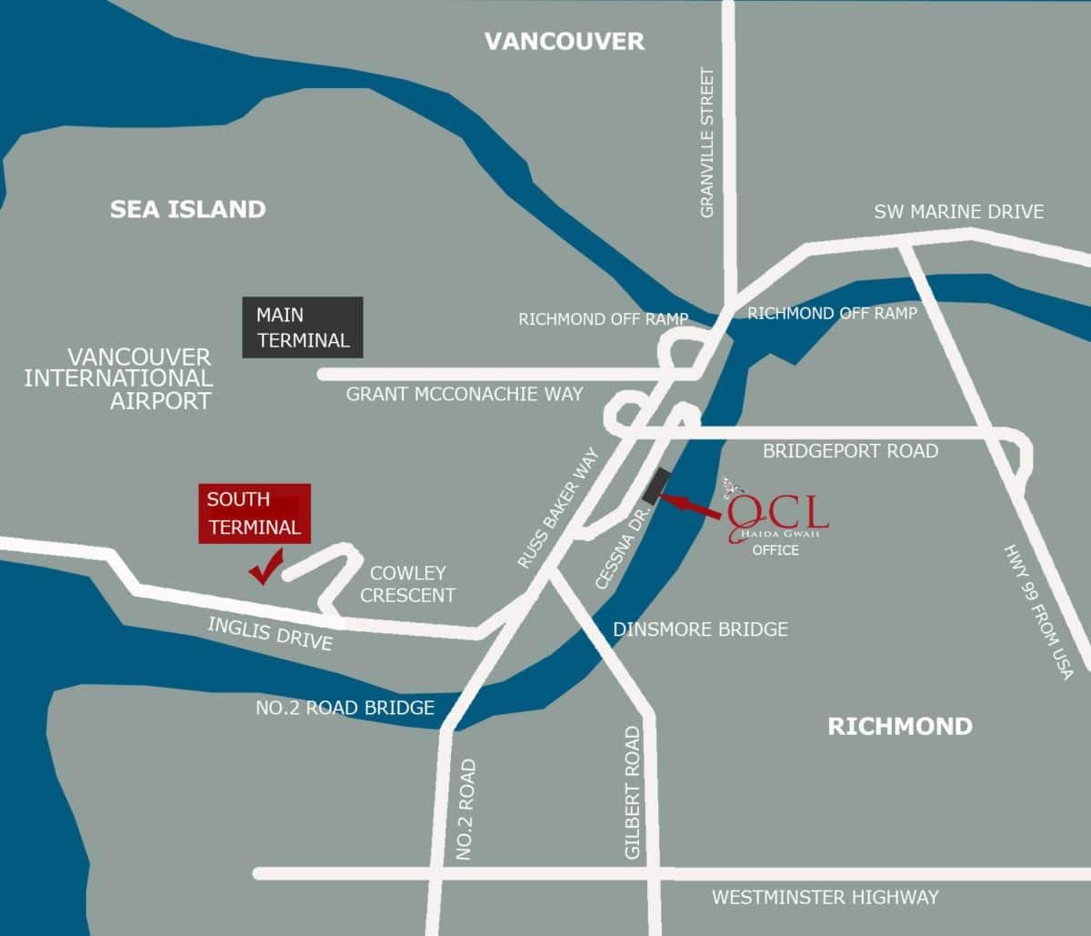 Lokacija na karti: međunarodna zračna luka Vancouver