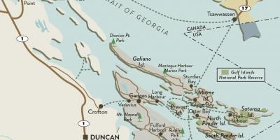 Karta otoka Vancouver i otoka Gulf 