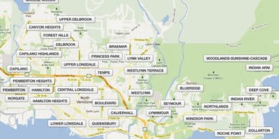 Karta području Sjeverni Vancouver 