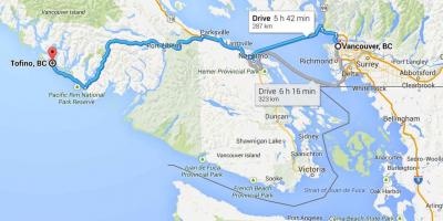 Karta Tofino na otoku Vancouver 