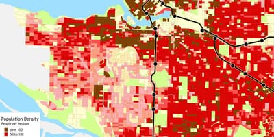 Karta otoka Vancouver gustoća stanovništva 