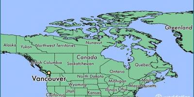 Karta Kanadi pokazuje Vancouver